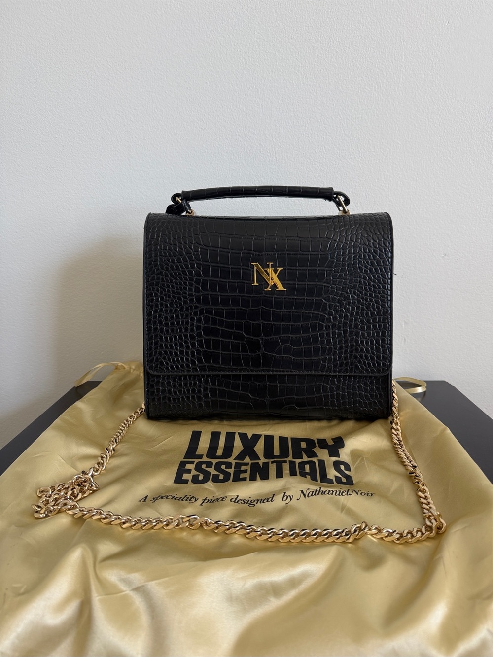 Noir-x Beverly Shoulder Bag (Medium, Black Croc)